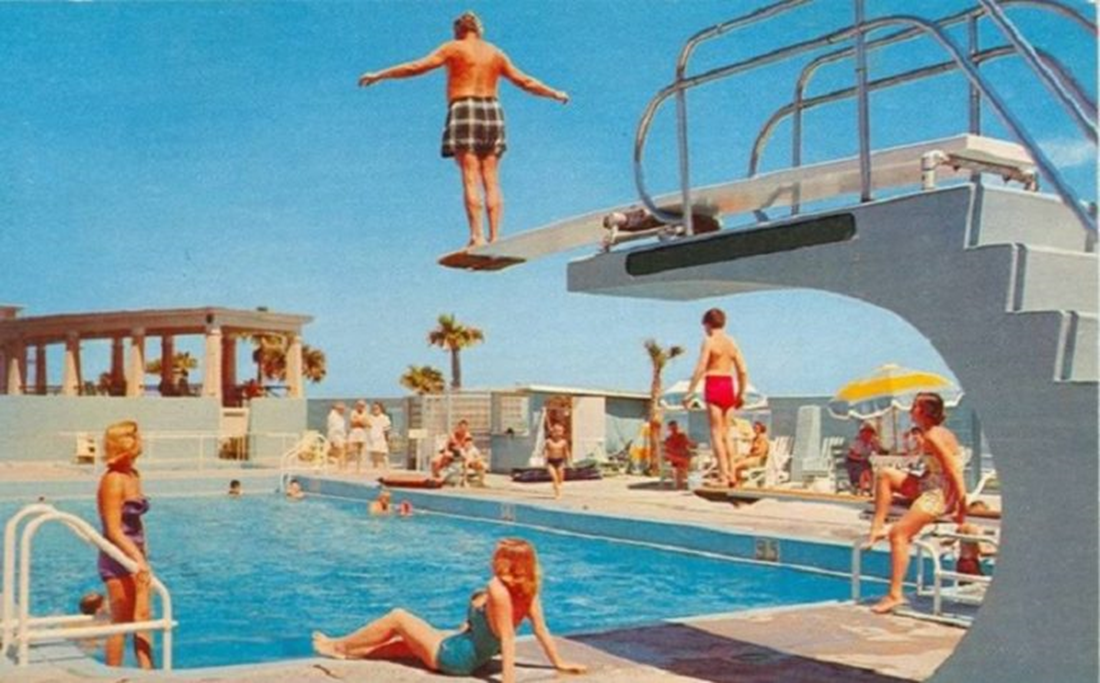 Vieille affiche Piscine extérieure